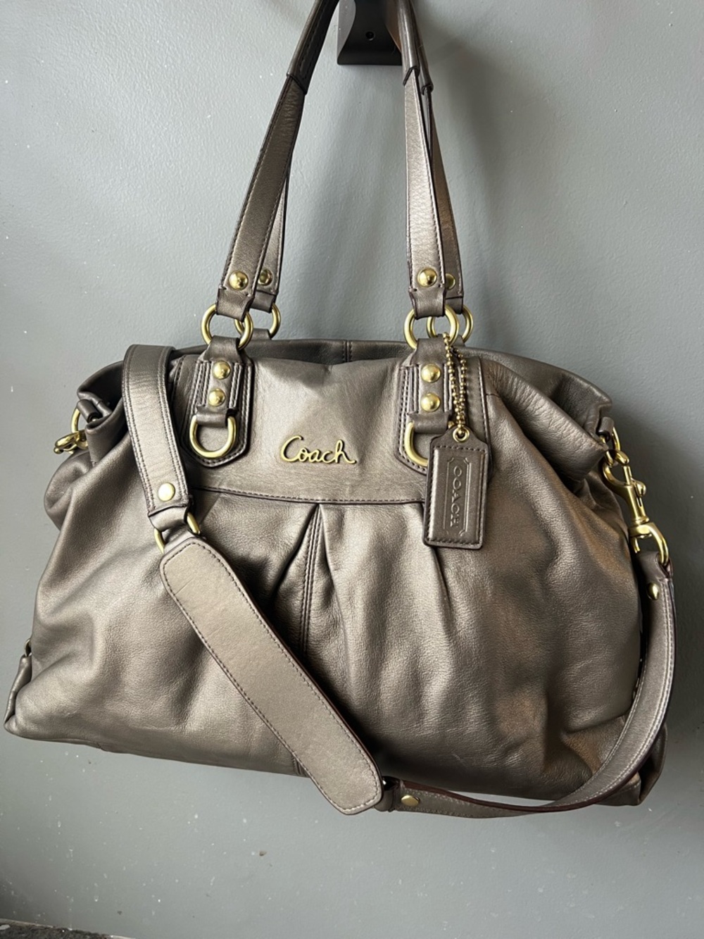 Coach Ashley Leather Satchel, Metallic Bronze. (Taupe) EUC